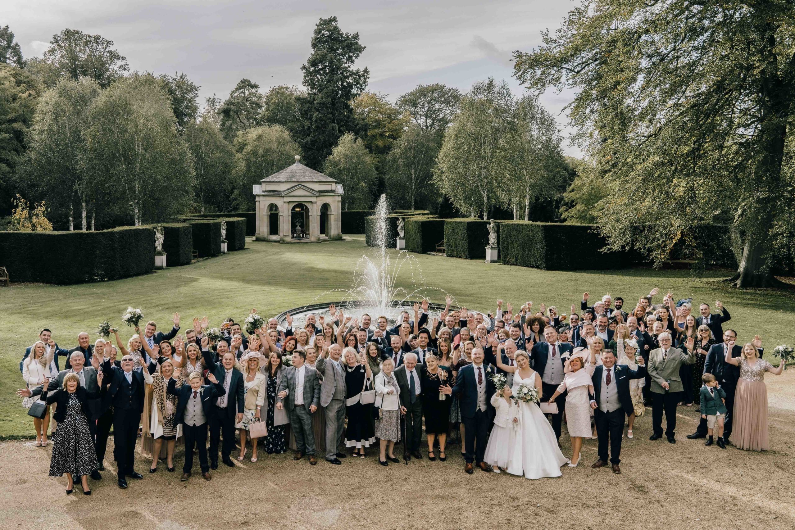 Group wedding photo at The Orangery, Settrington, North Yorkshire