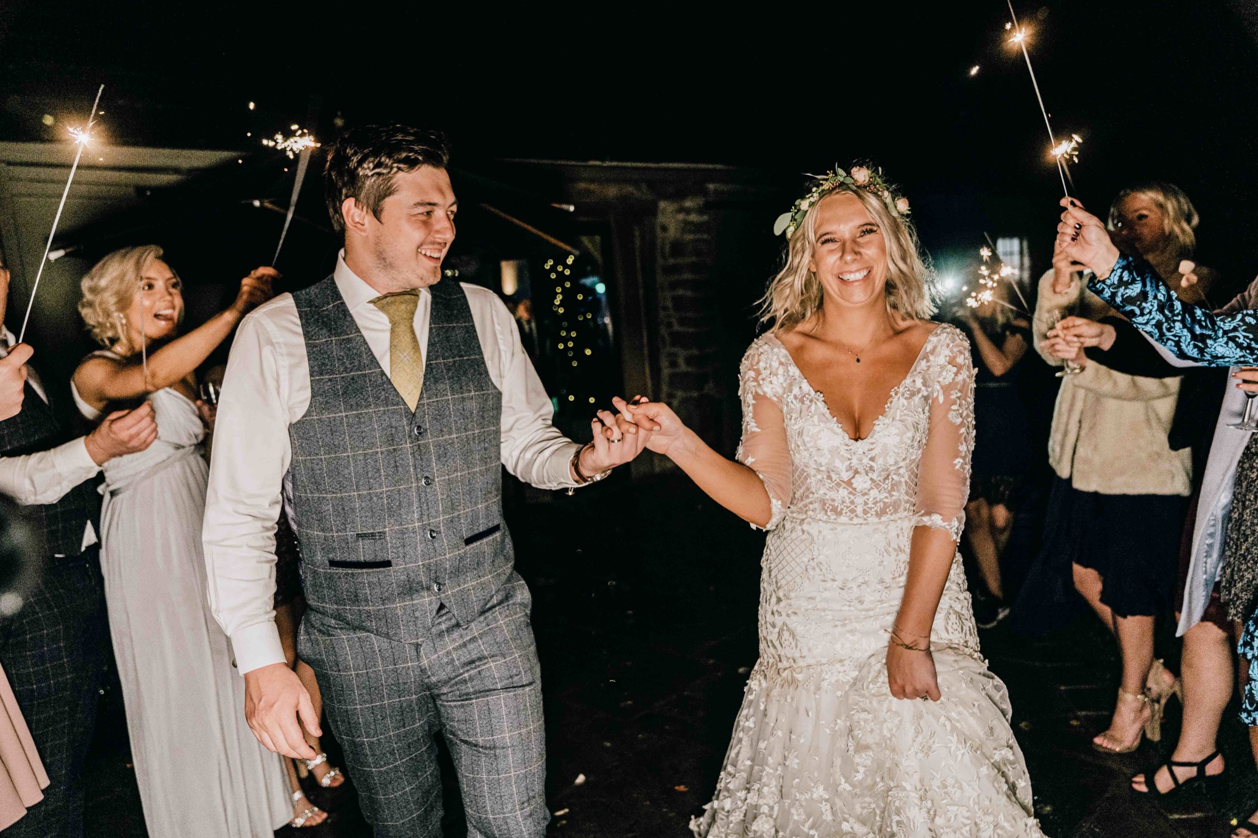 Sparkler wedding photo at Tithe barn