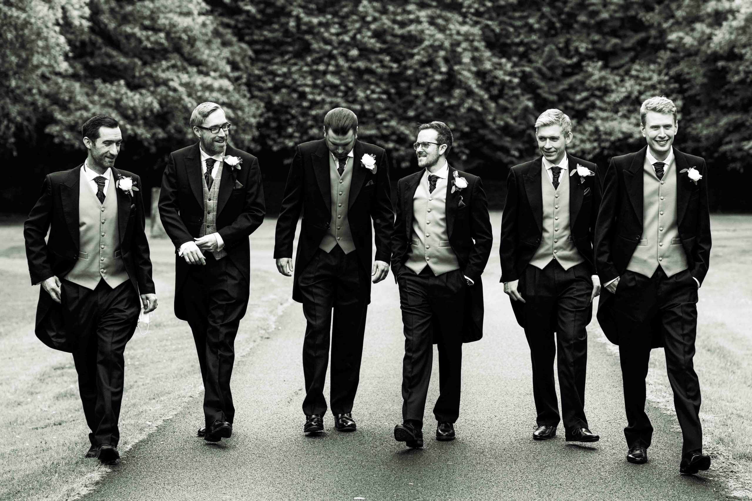 The groomsmen taking a walk at Thicket Priory