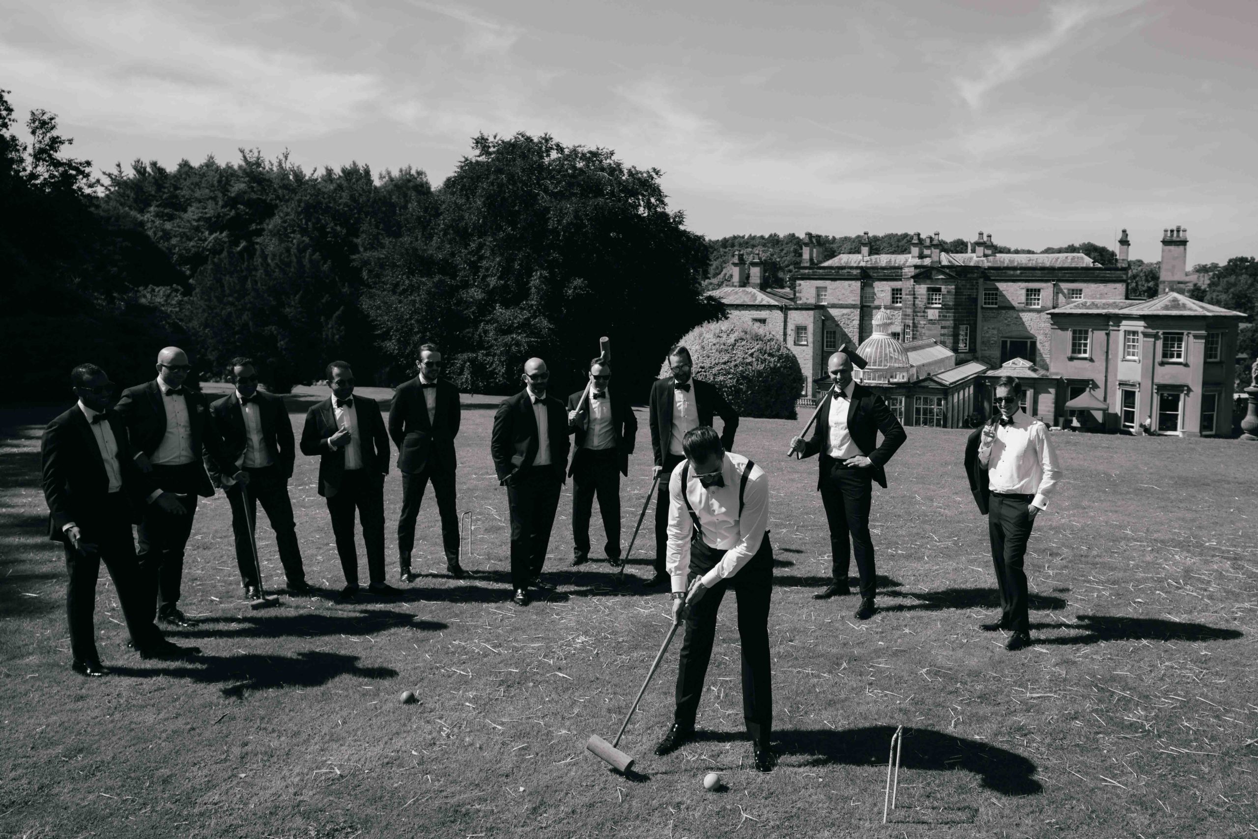 Groom preparation photos at Broughton Hall