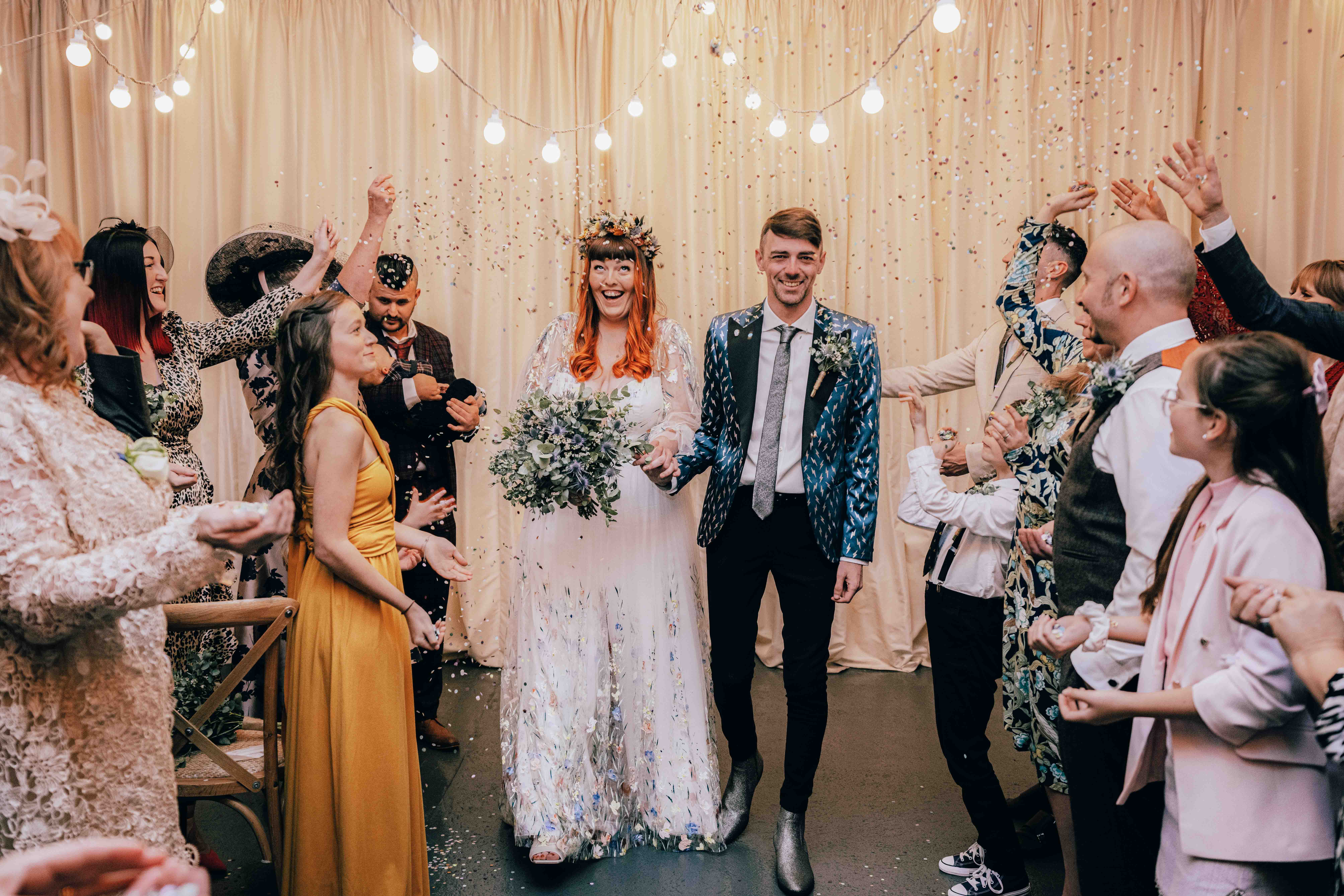 Confetti wedding photo inside New Craven hall