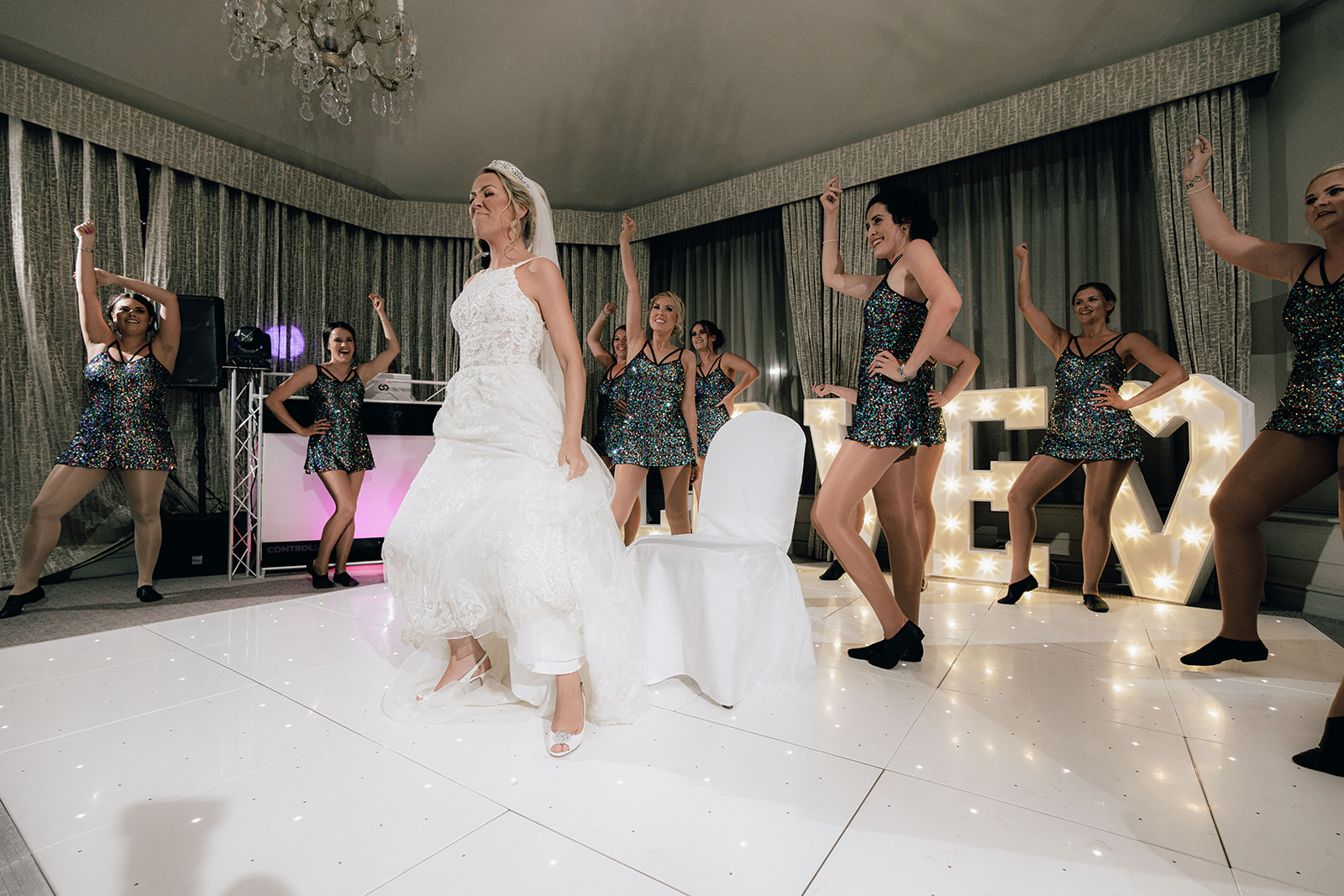 Wedding bride dancing at her wedding