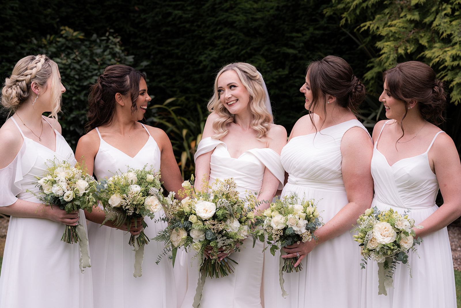 Wedding photo of bride with bridesmaids at Bawtry Hall