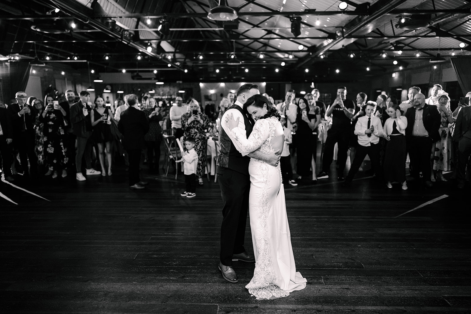 Wedding couple enjoying first dance at the venue bowers mill in Halifax