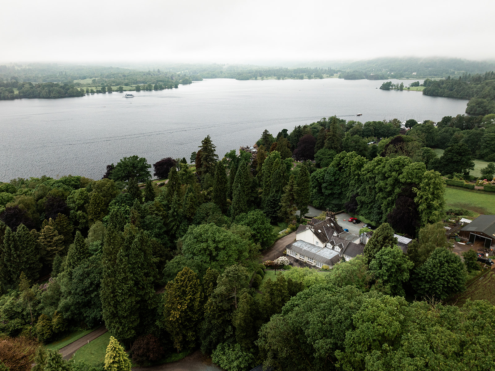 Aerial lake windermere photo from drone