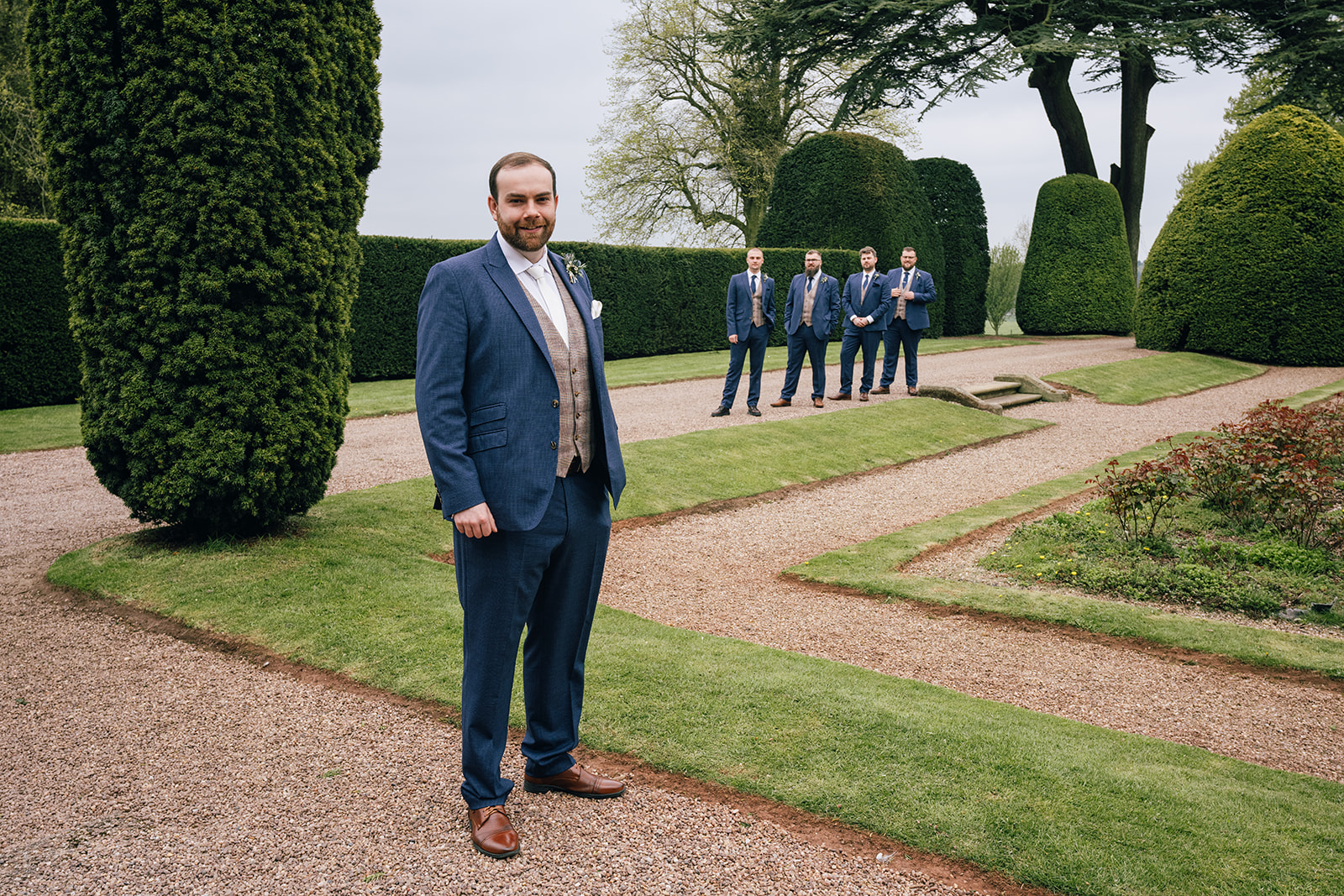 Photo of the groom and groomsmen Keele University