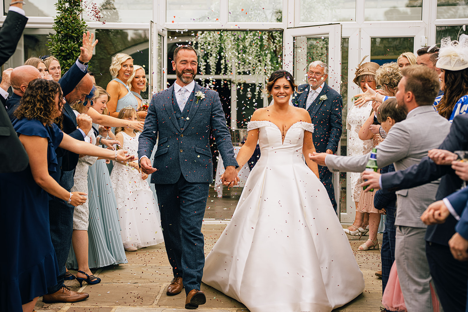 Wedding photographs of confetti at the Coniston Hotel