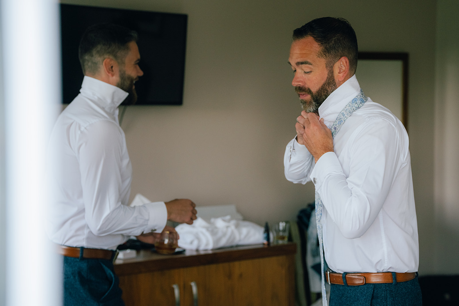 Wedding photographs of Groom prep at the Coniston Hotel
