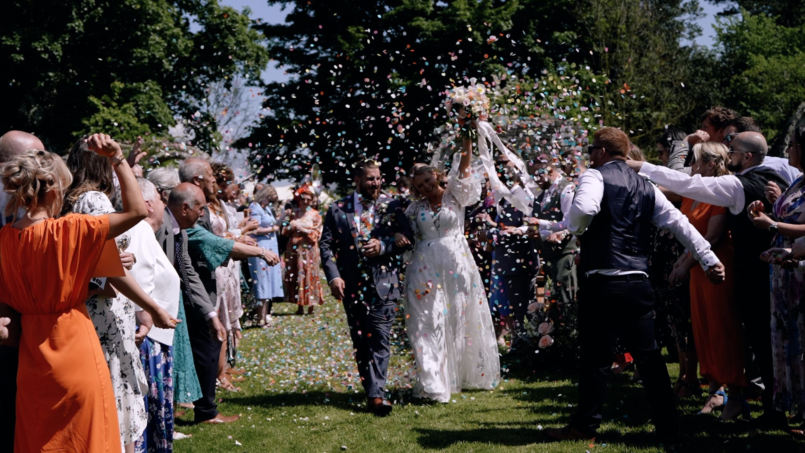 Outdoor wedding ceremony at Jervaulx Abbey